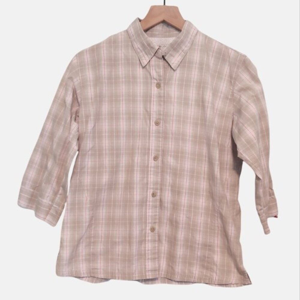 Columbia PFG Performance Fishing Gear Women's Plaid 3/4 Length Sleeve Top Size S